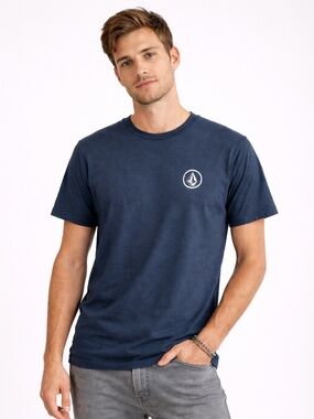 Volcom Navy Blue Heathered Logo Tee – Size Small EUC